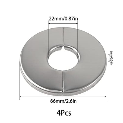 4Pcs 304 Stainless Steel Wall Split Flange Round Escutcheon Plate Cover for Various Pipes (22mm/087in) - size: 22mm/087in