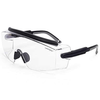 UKNOW Safety Goggles Over Glasses, Anti Fog Safety Glasses with Clear Wraparound Lens, ANSI Z87.1 Protective Eyewear - color: Black