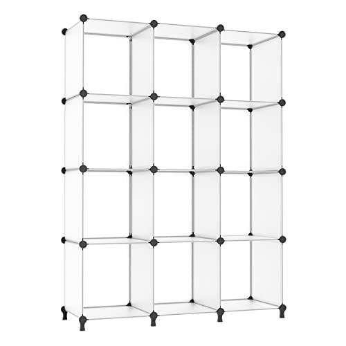 AWTATOS Cube Storage Organizer Storage 12 Cube Bookshelf DIY Plastic Closet Storage Shelves with Wooden Mallet, Ideal Storage Solution for Home, Bedroom, Translucent White - color: Translucent