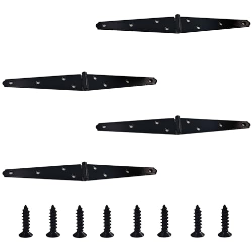 4Pcs 5-Inch Heavy Duty Iron Strap Hinges, Matte Black Gate Tee Hinges for Shed, Fence, Cabinet, Wood Gate Applications with Mounting Screws - size: 5 Inch