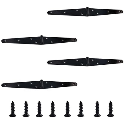 4Pcs 5-Inch Heavy Duty Iron Strap Hinges, Matte Black Gate Tee Hinges for Shed, Fence, Cabinet, Wood Gate Applications with Mounting Screws - size: 5 Inch