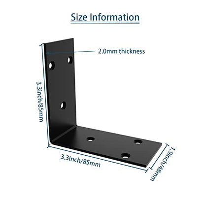 Black Stainless Steel Shelf Bracket,Joint Right Angle Bracket,L Shape Heavy Duty Metal Corner Brace Shelf Supporter for Wood Aufuga (16, 3.4x3.4x2) - size: 3.4x3.4x2