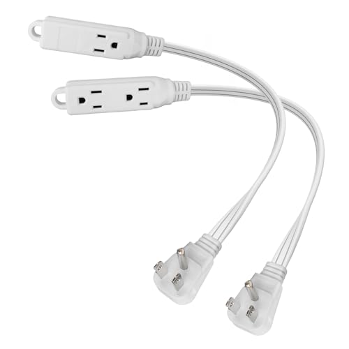 EP 1 Ft 3 Outlet Extension Cord with Flat Plug, 3 Prong Grounded, 16/3 SPT-3 Power Cable for Indoor Use, White, 2 Pack - color: White, size: 1 Ft