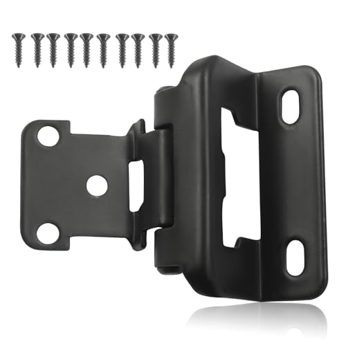 4 Pack (2 Pair) Black 1/2" Overlay Cabinet Hinges, Partial Wrap Self Closing Kitchen Cabinet Hinges Semi Hidden Cupboard Hinges with Screws - color: Black