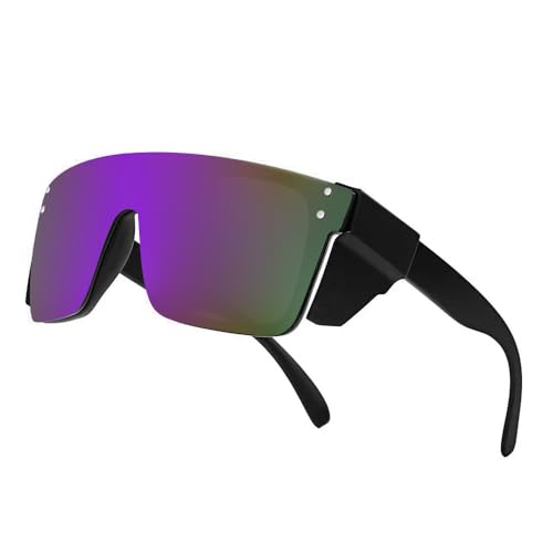Z87 Polarized Wraparound Safety Sunglasses, UV400 Protective Eyewear for Work and Outdoors - color: Matte Black Purple Mirror