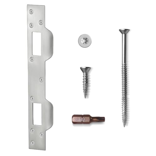 Door Strike Plate Double Holes, with Reinforced Torx/Star Screws & Bit, Heavy-Duty Latch Reinforcement Plate Security Striker for Exterior Interior Door (1, Satin Nickel) - color: Satin Nickel