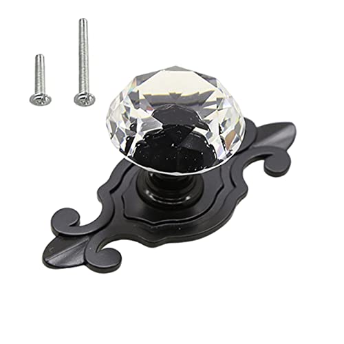 HUAMULAN 10 Pack Crystal Clear Knobs,Vintage Dresser Kitchen Cabinet Pulls Zinc Alloy Base Backplate Cupboard Wardrobe Drawer Door Handles,Black Base - color: HRJ7511-HeiHeiTM-10PACK