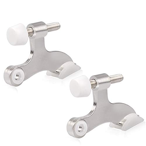 HOMOTEK 2 Pack Hinge Pin Satin Nickel Door Stopper,Adjustable Deluxe Heavy Duty Door Stopper 2-1/2"x1-3/4,with White Rubber Bumper Tips - color: Satin Nickel, size: 2 Pack