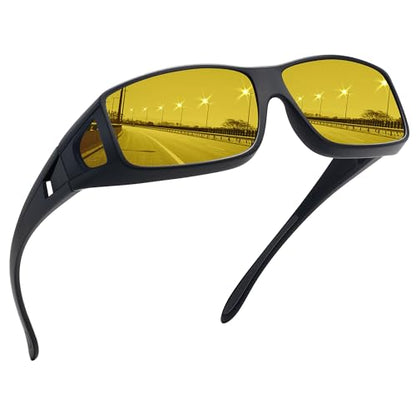 MEETSUN Fit Over Glasses Sunglasses for Men Women,Wrap Around Sunglasses Polarized UV400 Protection - color: A1-black Frame-night Vision Lens