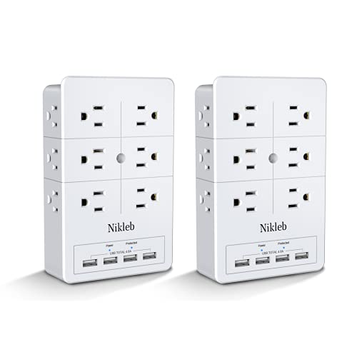 Surge Protector Nikleb 2-Pack, Multi Outlet Plug with 4 USB, Wall Charger Box Multiports Total 4.8A, Electrical Outlet Splitter, Plugs for Outlets Wall Mount, USB Power Adapter Low Profile - color: white outlet extender 2pcs