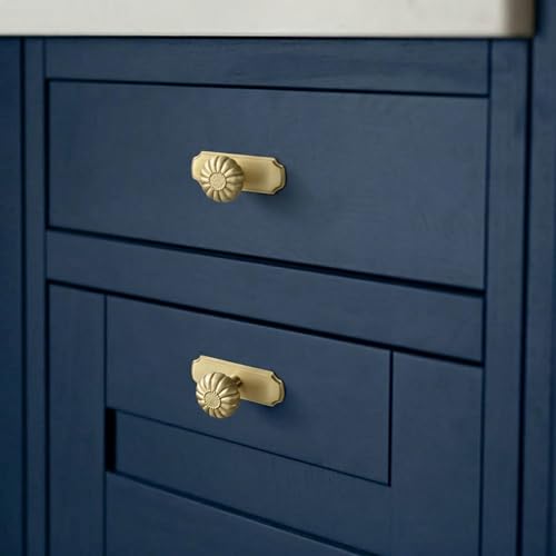 Solid Brass Cabinet Knob with Backplate, Brushed Brass Pumpkin Drawer Pull for Kitchen, Bathroom Handle, 6 Pack - color: Pure Brass, size: Knob