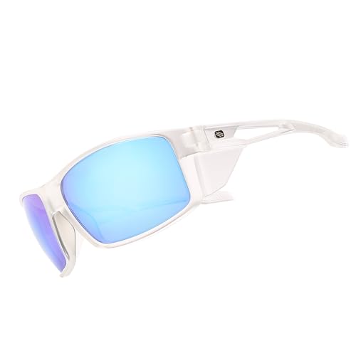 Z87 Polarized Safety Sunglasses, UV400 Wraparound Work Glasses,Protective Shades for Men Women Driving Cycling - color: Matte Clear Blue Mirror