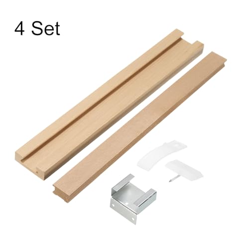 uxcell 4 Set Wooden Drawer Slides, 15-3/4 (40 CM) Classic Wood Center Guide Track with Metal Plastic Slide Glide Bracket, Wood Drawer Glides Bottom Rails Replacement Kit - size: 15-3/4