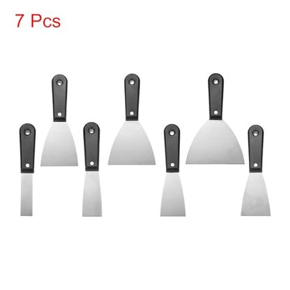 uxcell 7pcs Putty Knife Set 1/1.5/2/2.5/3/4/5 Inch Carbon Steel Paint Scraper Flexible Drywall Repair Mud Knife for Removing Cement Wallpaper Mud Adhesive Taping