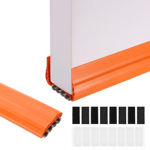 PATIKIL 36.6 Inch Under Door Draft Stopper, PVC Door Draught Excluder with Brush Storm Door Sweep Door Bottom Seal Fit for 1.3"-2.17" Thickness Interior Exterior Doors, Orange - color: Orange