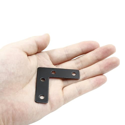 Hordion 10Pcs 2 x 2 Inch L Bracket Corner Brace (50 X 50mm), Iron Flat Corner Bracket Heavy Duty, Metal L Shaped Bracket Support Brace, Right Angle Bracket Repair Plates with Screws - size: 2" x 2" (Black), style: L-Shape