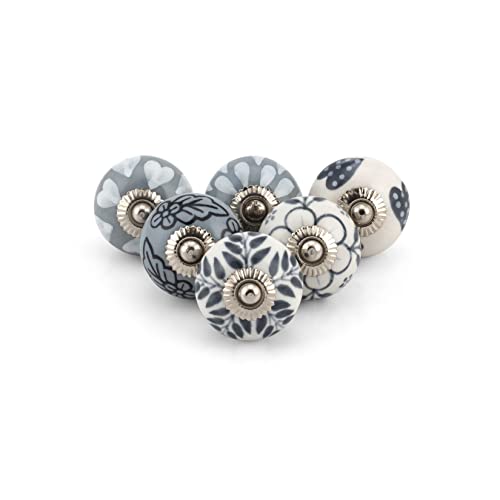Craft Trade Handcrafted Ceramic Cabinet & Drawer Knobs – Kitchen Cabinet Hardware, Decorative Cupboard Handles & Dresser Knobs – Furniture Pulls (Grey, Set of 6) - color: Gray, style: 6