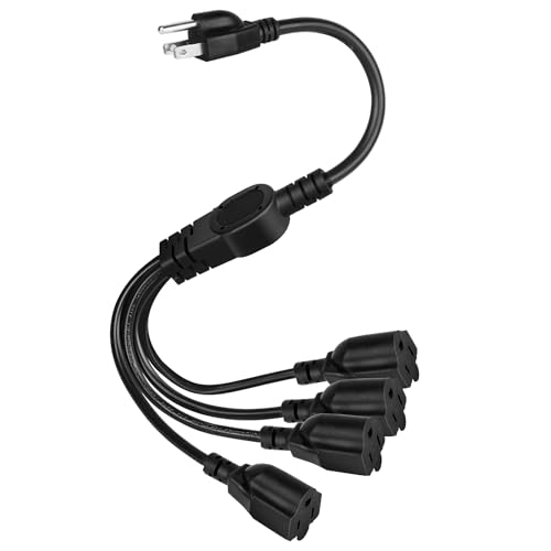 3 Prong 1 to 4 Outlet Power Cord Splitter Cord, 1.6FT 16AWG 10A/1250W, NEMA 5-15P to 3X NEMA 5-15R Y Style 3-Outlet Extension Cord for Home, Room, Office (Black) - style: 1 to 4 Power Cable (19.68in)