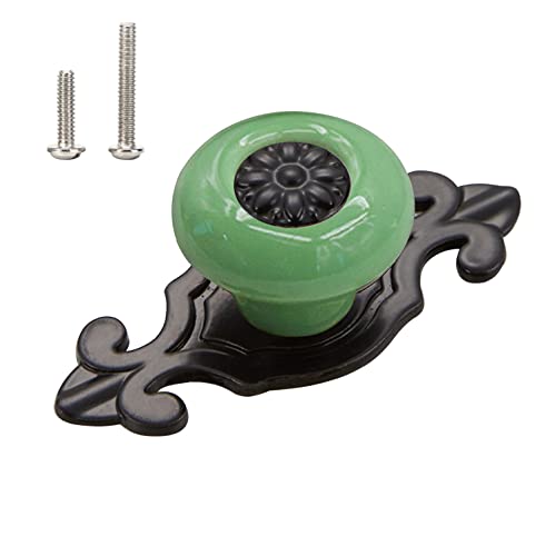 HUAMULAN 10 Pack Retro Ceramic Knobs,Vintage Dresser Kitchen Petal Cabinet Pulls Zinc Alloy Base Back Plate Cupboard Wardrobe Drawer Door Handles,Green + Black Base - color: HRJ1901-HeiLv-10PACK