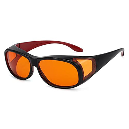 Eyekepper 100% Blue Light Reduction,Fitover Anti-Blue Blocking Computer Glasses with Extra Amber Lens - color: 1804-black Red-100% Blue Light Blocking