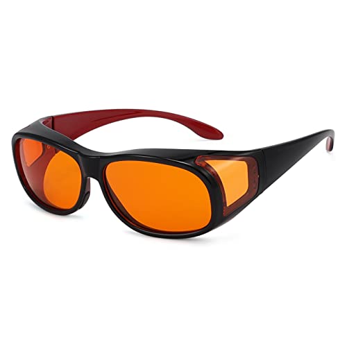 Eyekepper 100% Blue Light Reduction,Fitover Anti-Blue Blocking Computer Glasses with Extra Amber Lens - color: 1804-black Red-100% Blue Light Blocking