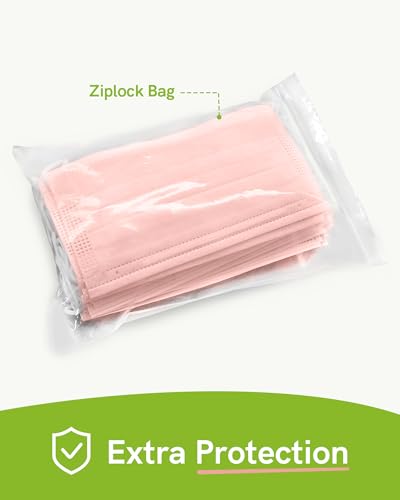 FriCARE Disposable Face Masks, 3-Ply ASTM Level 3 Medical Grade, FSA/HSA Eligible, Breathable & Comfortable for Allergy/Sun Protection, 50 Pack Pink - color: Pink