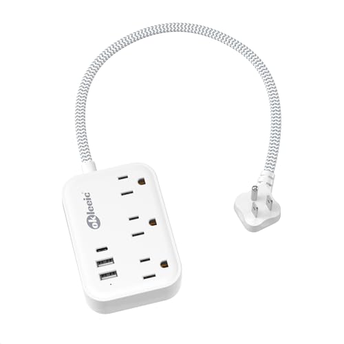 Short Extension Cord 1 ft - Flat Plug Small Power Strip No Surge Protetor with 3 Outlets 3 USB (1 USB C) Charging Ports, Multi Plug Small Outlet Splitter for Cruise Ship Home Office Dorm Room, White - size: 1FT