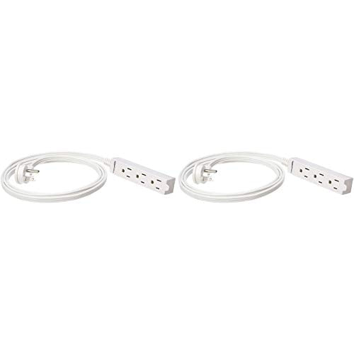 Amazon Basics 3-Prong Indoor Rectangle Extension Cord Power Strip, Flat Plug, Space-Saving, Grounded, 13 Amps, 1625 Watts, 125 VAC, 6 ft, White, 2-Pack - size: 6 ft