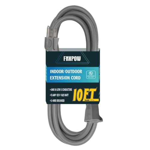 Indoor Outdoor Extension Cord 10 FT Waterproof, 16/3 Gauge Heavy Duty Gray Extension Cords, 13A 1625W SJTW Extension Cord with 3 Prong Grounded Plug, Great for Tools, Lights, UL Listed. - color: Gray, size: 10 Ft