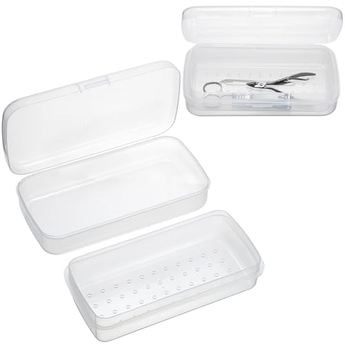 JUXYES 2 PCS Plastic Sterilizing Tray for Nail Art Accessories Tools, Portable Nail Art Tool Sterilizer Tray with Strainer, Fully Transparent Storage Box Organizer for Tweezer Manicure Tools - color: Clear, size: Pack of 2