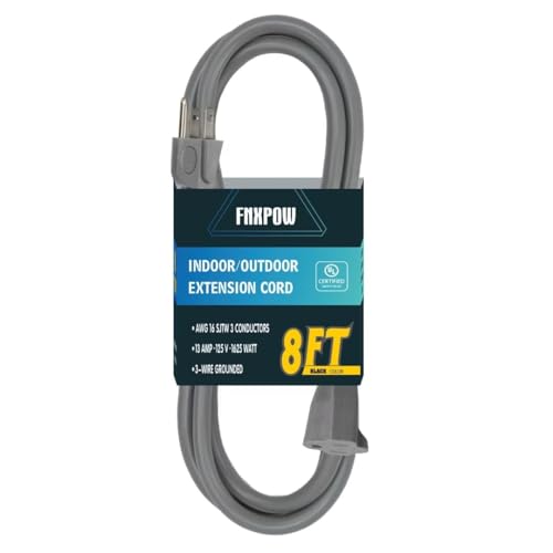 Indoor Outdoor Extension Cord 8 FT Waterproof, 16/3 Gauge Heavy Duty Gray Extension Cords, 13A 1625W SJTW Extension Cord with 3 Prong Grounded Plug, Great for Tools, Lights, UL Listed. - color: Gray, size: 8 ft