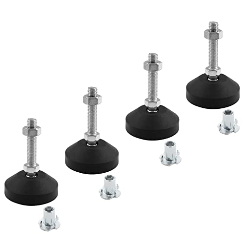 Luomorgo 4 Pcs M10 Leveling Feet with T-Nut, Anti Skid Threaded Rubber Feet, Adjustable Swivel Levelers for Furniture Feet, Heavy Duty Appliance Feet for Mechanical Equipment (D60 x M10 x H50) - size: D60 x M10 x H50