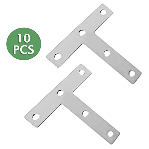 Uenhoy 10 Pcs T Shape Flat Mending Plates 80mm x 80mm (3.15" x 3.15") T Corner Braces T Bracket Connector Fixing Repair Plates for Furniture, Silver - size: 80x80mm/3.15"x3.15", style: T Shape