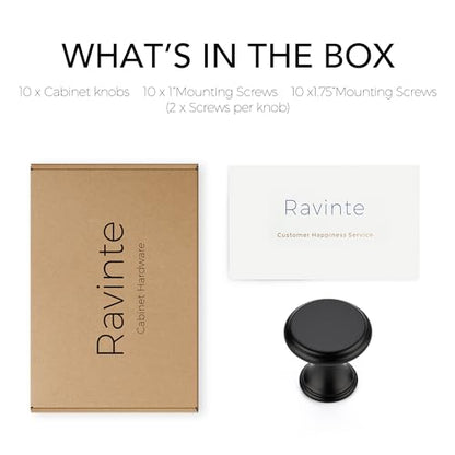 Ravinte 10 Pack Matte Black Kitchen Cabinet Knobs, Solid Black Pulls Zinc Handles Simple Drawer Cabinet Hardware for Cupboard Drawer Knobs - color: Matte Black