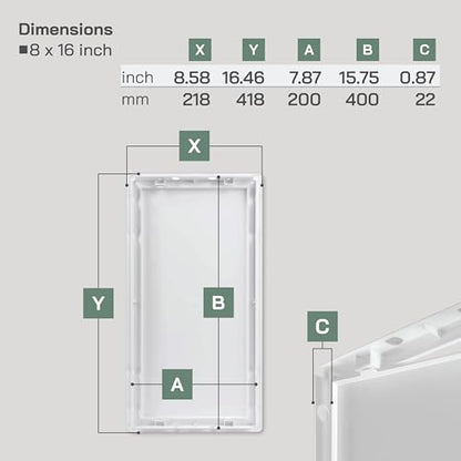 Vent Systems White ABS Plastic Access Panel 8 x 16 Inch (Cut-Out) - Access Panel with Door for Drywall, Wall, Ceiling - Electrical and Plumbing Service Inspection Door for Indoor Use - size: 8 X 16 Inch / 200 X 400 Mm