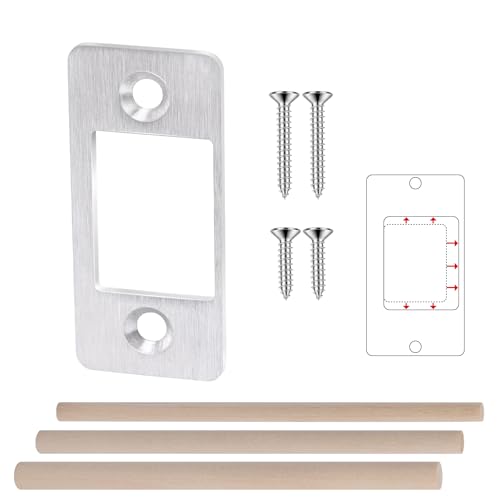 1 Pk Upgrade Large Hole Deadbolt Restorer Strike Plates, Stainless Steel Round Corner Latch Strike Plate with Wood Dowel Strips,Universal Backplate for Home Door Easy Repair Misalignment（Silver） - color: Silver-1