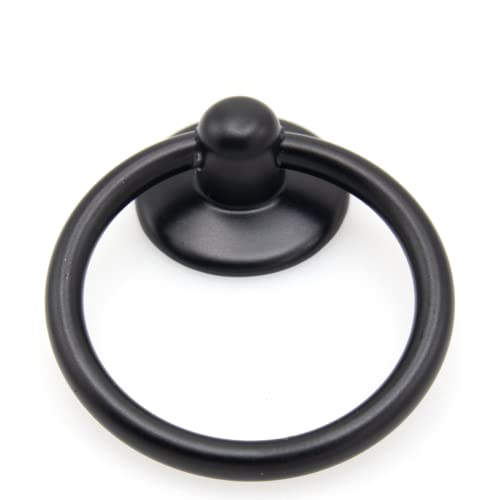 12pcs Black Round Ring Cabinet Drawer Pulls, Zinc Alloy Handles, Single Hole Dresser Pulls Knobs, Black Handles Hardware - color: 12pcs Black