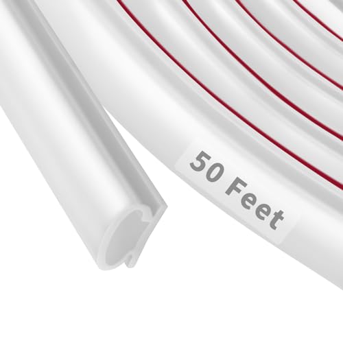 50 Feet D-Shape Rubber Weather Stripping Door Seal Strip, Self-Adhesive Backing Door Weatherstripping for Door Frame Insulation Large Gap, Easy Cut to Size(White) - color: White, size: 50 Ft