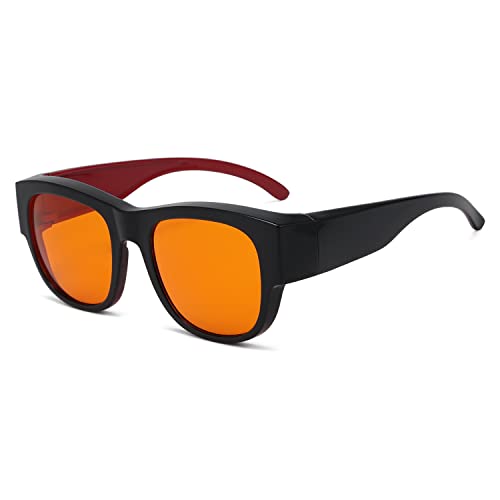Eyekepper Mens Fit Over Blue Light Blocking Glasses Computer Gaming Eyeglasses for Women - color: 1802-black Red-100% Blue Light Blocking