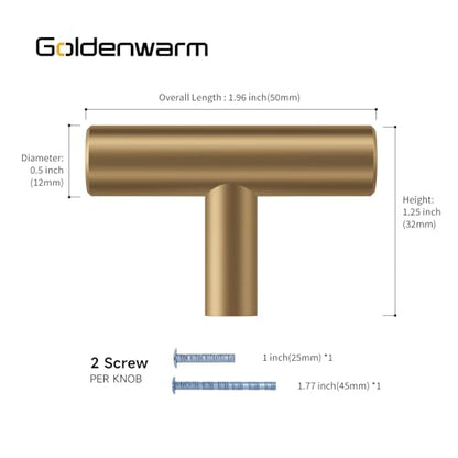 Goldenwarm 5 Pack Champagne Bronze Cabinet Handles Gold Drawer Knobs Bronze Cabinet Knobs Brushed Brass Cabinet Handles T Bar Kitchen Bathroom, 2 Inch(50mm) Overall Length - color: Champagne Bronze, size: Single Hole