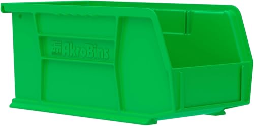 Akro-Mils 30230 AkroBins Plastic Storage Bins, Space-Saving Stackable Bins for Garage, Pantry, Craft Organization, 11" x 5" x 5", Green, 12-Pack - color: Green