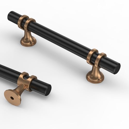 Asidrama 10 Pack 3.75 Inch(96mm) Champagne Bronze and Matte Black Kitchen Cabinet Handles, Cabinet Pulls Kitchen Cabinet Hardware Cupboard Handles Drawer Pulls - color: Black-Champagne Bronze, size: 3.75" Hole Center, style: 10 Pack