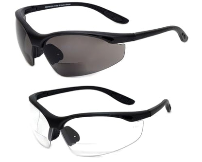 Calabria 91348 2 Pack Bulk Bifocal Reading Safety Glasses +1.50 Clear/Grey Mens Womens Wrap Around Eye Protection Protective - color: Clear/Smoke Grey (2 Pack)