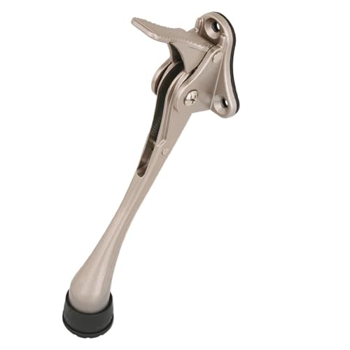 One Touch Kickdown Door Stopper, Door Holder, Heavy Duty Door Stops, Bottom of Door, Height-Adjustable Rubber Tips by HASHI (Satin Nickel 6 inch x 1pack) - color: Satin Nickel, size: 6 inch x 1pack