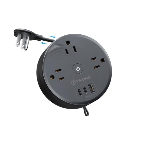 TROND Retractable Extension Cord Power Strip - Travel Power Strip with 3 AC Outlets 3 USB Ports (2 USB C), Ultra Thin Flat Plug 5ft, Cruise Ship Essentials, for Home Hotel Dorm Room, Black - color: Black, size: 5ft Fully Retractable Cord, style: 17W USB C