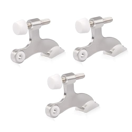 HOMOTEK 3 Pack Hinge Pin Satin Nickel Door Stopper,Adjustable Deluxe Heavy Duty Door Stopper 2-1/2"x1-3/4,with White Rubber Bumper Tips - color: Satin Nickel, size: 3 Pack
