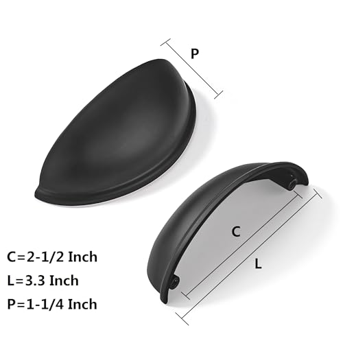 khtumeware 2 Pack 2-1/2" Drawer Pulls Matte Black Cabinet Cup Pulls Kitchen Hardware Cabinet Handles Drawer Handles Knobs 2.5 inch Hole Center - color: Matte Black, size: 2-1/2"(64mm) Hole Center, style: 2-pack