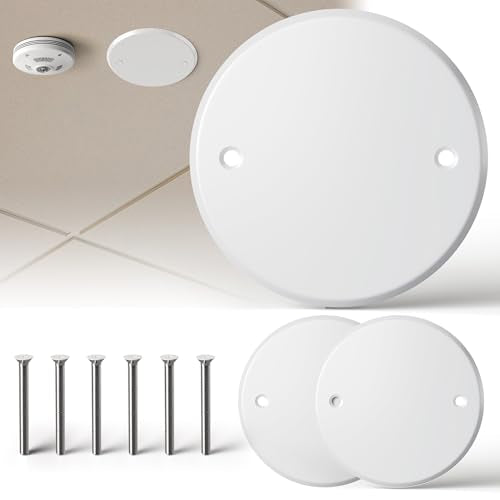 Ceiling Cover Plate,5 Inch Round Electrical Box Cover Plate for 4 Inch Electric Box,Metal Round Wall Plate for Smoke Detector,Hole Spacing 3.5 Inch - 3 Pcs(White) - color: White - 3 Pcs