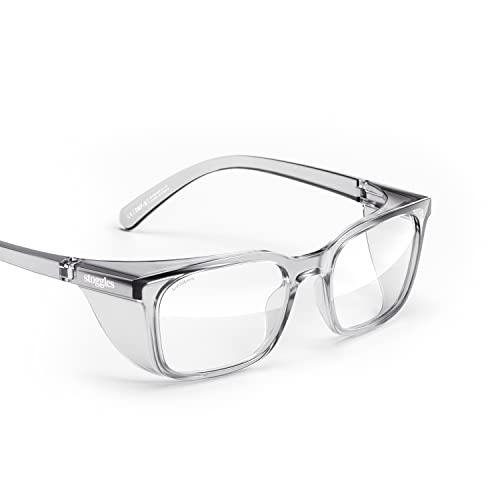 Stoggles Rectangle Z87.1 Certified Safety Glasses, Blue-Light, UV Blocking Lens, Top & Side Shield, Anti-Fog, Stylish Eyewear - color: Charcoal, size: Medium Standard Fit