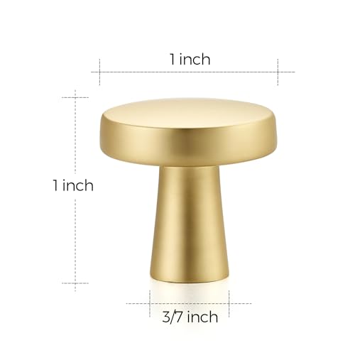 Ravinte 10 Pack Brushed Brass Cabinet Knobs Mini Round Knobs Single Hole Solid Drawer Pulls for Dresser Drawers -1 Inch Diameter - color: Brushed Brass